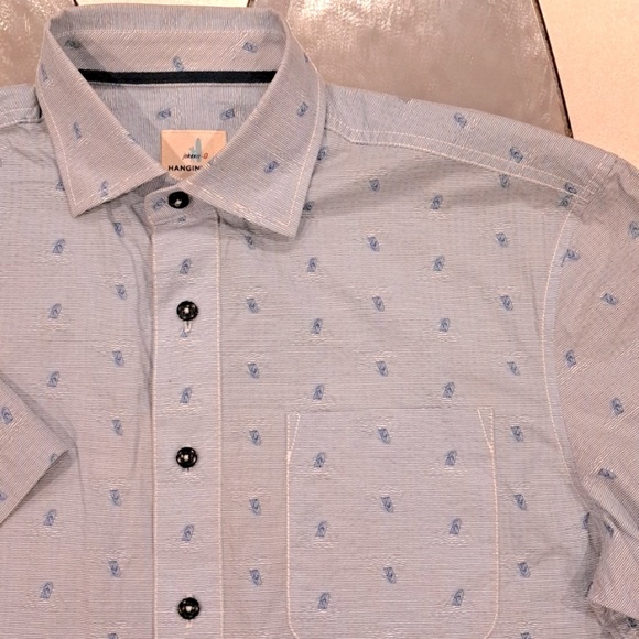 Hanging Out, Size Small, Blue/Grey Print, Short Sleeve Casual Shirt - Picture 4 of 5
